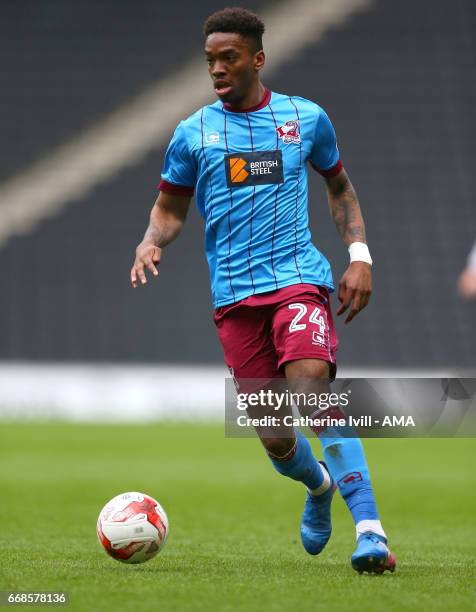 Ivan Toney of Scunthorpe United during the Sky Bet League One match between MK Dons and Scunthorpe United at StadiumMK on April 14, 2017 in Milton...