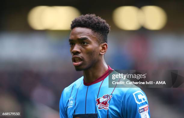Ivan Toney of Scunthorpe United during the Sky Bet League One match between MK Dons and Scunthorpe United at StadiumMK on April 14, 2017 in Milton...