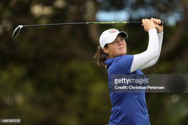 Katie Burnett plays a tee shot on the ninth hole during the first round of the LPGA LOTTE Championship Presented By Hershey at Ko Olina Golf Club on...