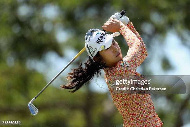 Hee Young Park of Republic of Korea plays a tee shot on the eighth hole during the first round of the LPGA LOTTE Championship Presented By Hershey at...
