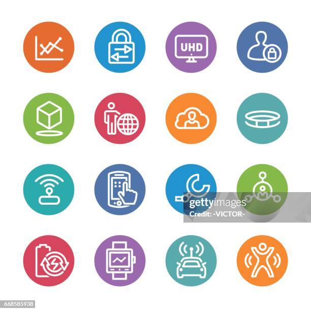 technology trends for business icons - circle line series - smart public transportation icon stock illustrations