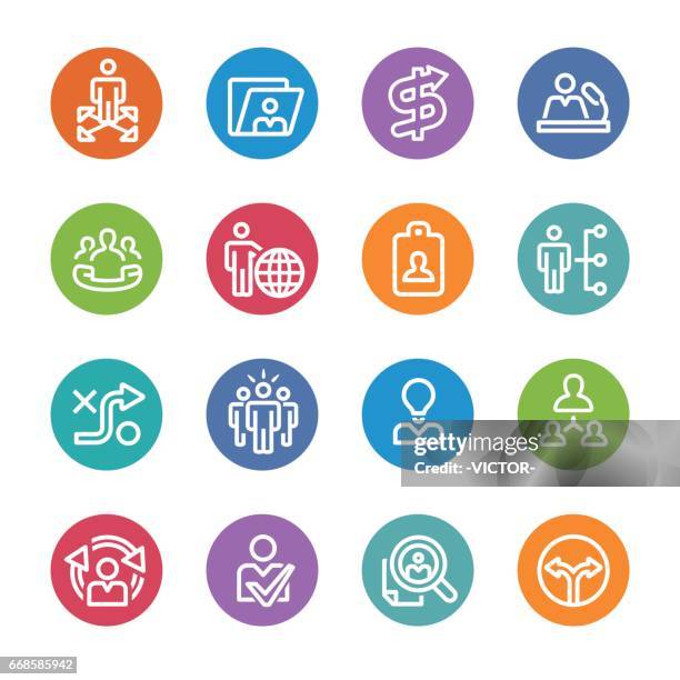 human resource and business strategy icons - circle line series - interactive whiteboard icon stock illustrations