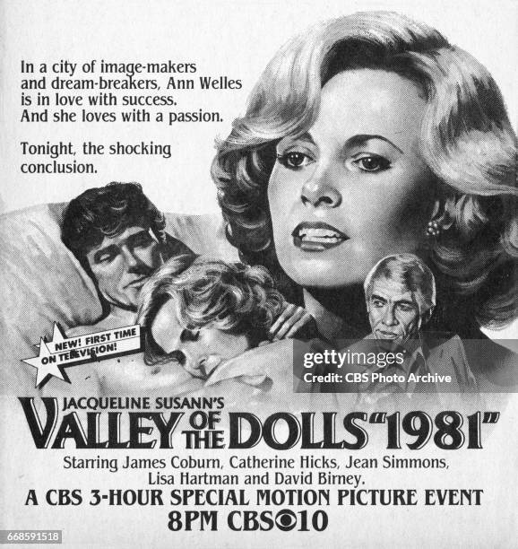 Television advertisement as appeared in the October 17, 1981 issue of TV Guide magazine. An ad for the made-for-TV movie, Jacqueline Susann's Valley...