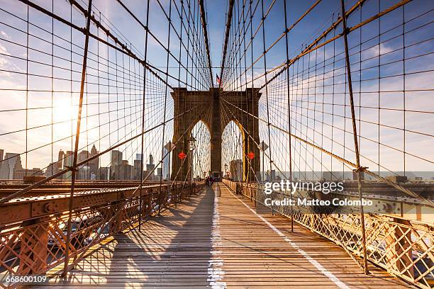 brooklyn bridge at sunset, new york, usa - ブルックリン橋 ストックフォトと画像