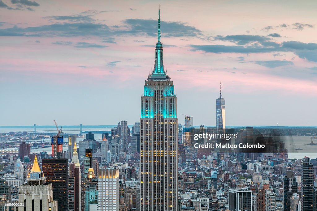 Empire State building at dusk, New York city, USA