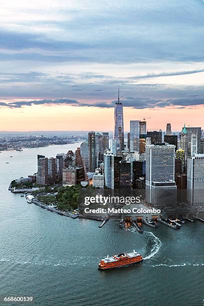 aerial of lower manhattan skyline, new york, usa - nyc ferry stock pictures, royalty-free photos & images