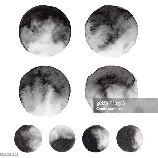 watercolor black circles - planetary moon stock illustrations