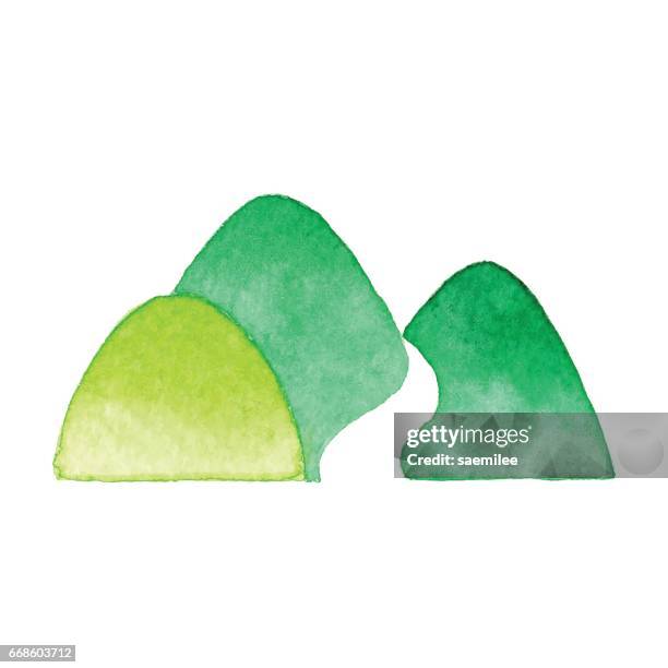 watercolor green mountain icon - mountain peak logo stock illustrations