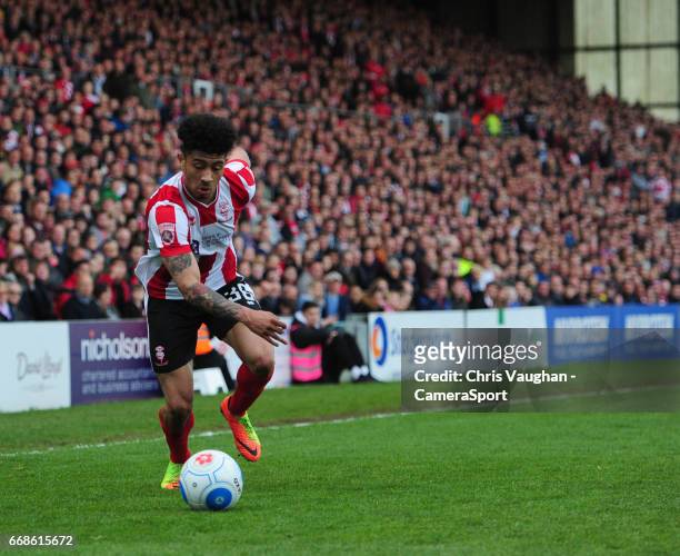 Lincoln City's Josh Ginnelly during the Vanarama National League match between Lincoln City and Torquay United at Sincil Bank Stadium on April 14,...