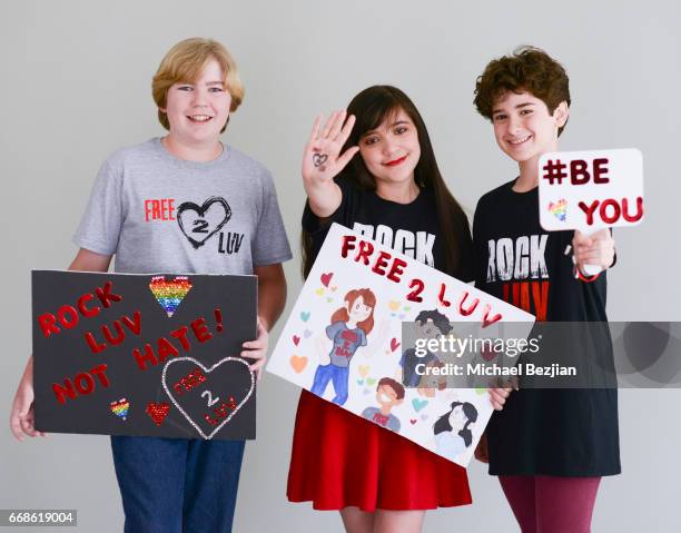 Connor Dean, Chloe Noelle and Jax Malcolm pose for portrait at The Artists Project on April 12, 2017 in Los Angeles, California.