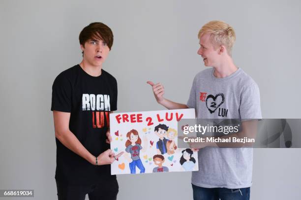 Sam Golbach and Colby Brock pose for portrait at The Artists Project on April 12, 2017 in Los Angeles, California.