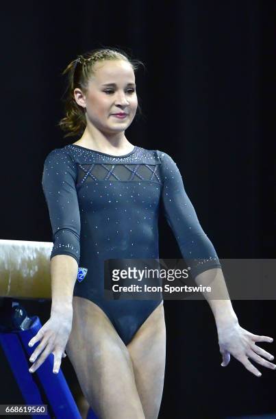 S Madison Kocian gets ready to start her beam routine during semifinal I of the NCAA Women's Gymnastics National Championship on April 14 at Chaifetz...