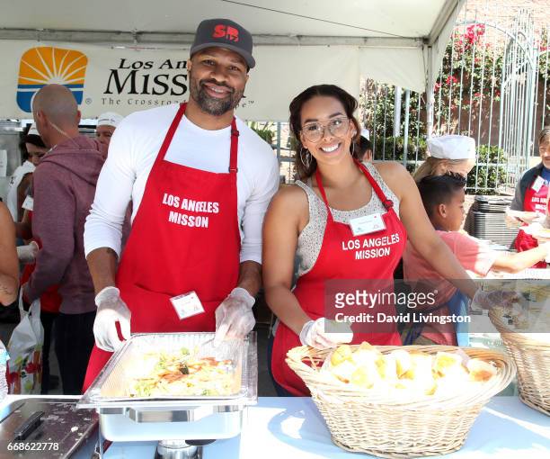 Coach Derek Fisher and Gloria Govan attend Los Angeles Mission's Easter Celebration at Los Angeles Mission on April 14, 2017 in Los Angeles,...