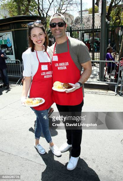 Actress Kaitlin Vilasuso and actor Jordi Vilasuso attend Los Angeles Mission's Easter Celebration at Los Angeles Mission on April 14, 2017 in Los...
