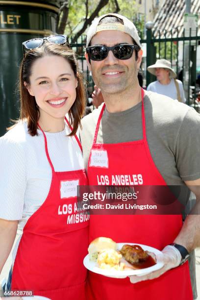 Actress Kaitlin Vilasuso and actor Jordi Vilasuso attend Los Angeles Mission's Easter Celebration at Los Angeles Mission on April 14, 2017 in Los...