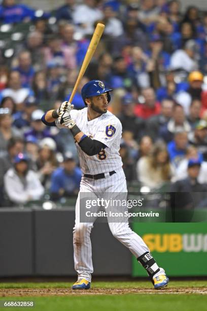 Milwaukee Brewers left fielder Ryan Braun at bat during a game between the Chicago Cubs and the Milwaukee Brewers on April 7 at Miller Park in...