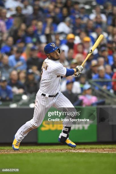 Milwaukee Brewers left fielder Ryan Braun at bat during a game between the Chicago Cubs and the Milwaukee Brewers on April 7 at Miller Park in...