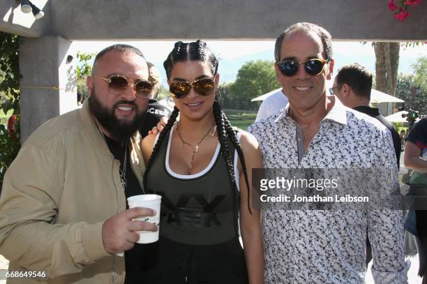 Tony W. Sal, actress Rima Fakih and CEO of Republic Records Monte Lipman attend The Hyde Away, hosted by Republic Records & SBE, presented by Hudson...