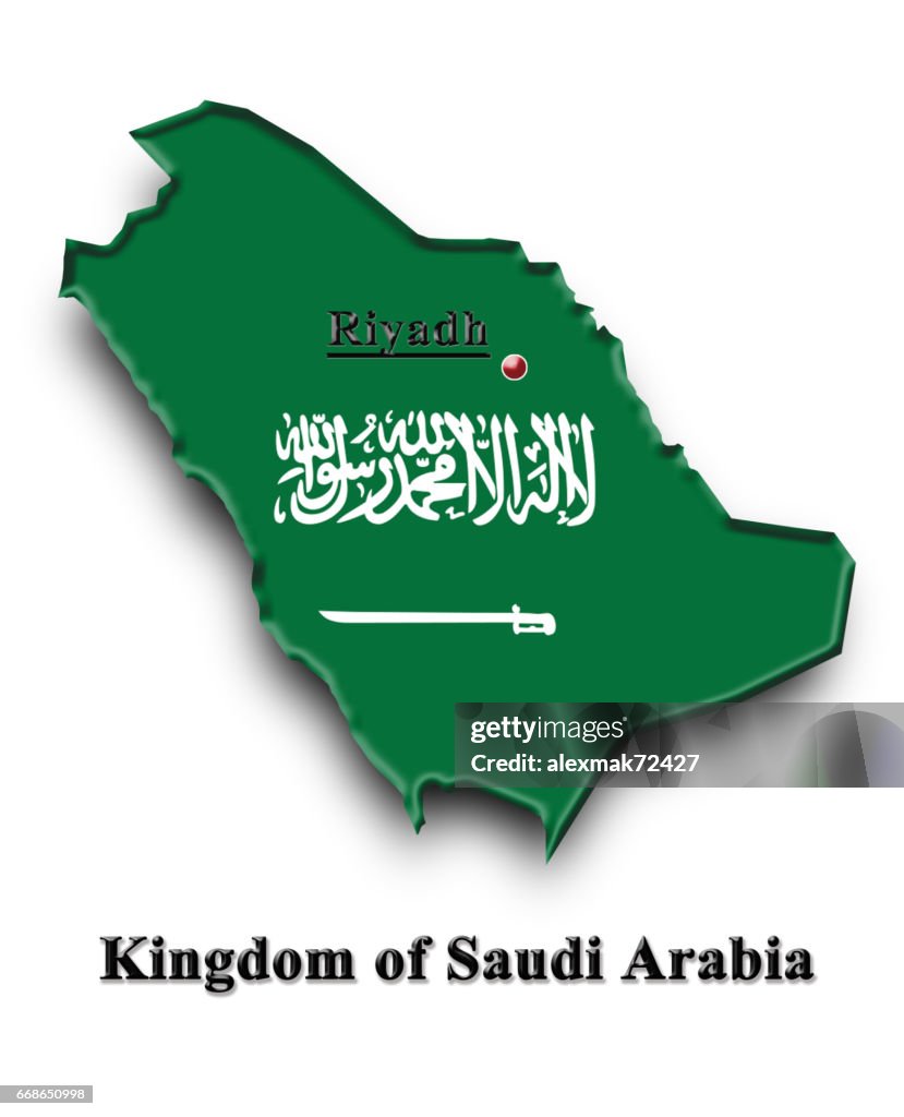 Saudi Color In Map Of Saudi Arabia In Colors Of Its Flag Isolated On White High-Res ...