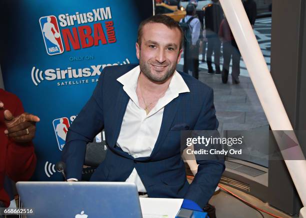 Justin Termine and co-hosts Greg Anthony, Eddie Johnson and Sam Mitchell take part in SiriusXM's NBA Radio Playoff Preview live from the NBA Store on...
