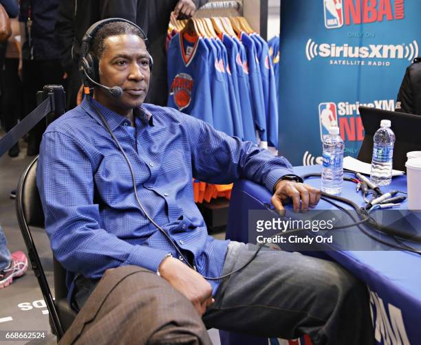 Sam Mitchell and co-hosts Greg Anthony, Eddie Johnson and Justin Termine take part in SiriusXM's NBA Radio Playoff Preview live from the NBA Store on...