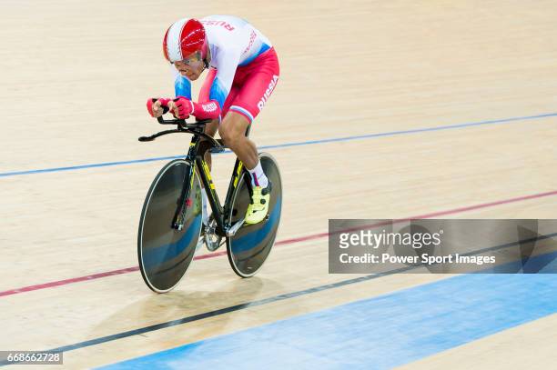 Alexander Evtushenko of the Russia team competes in the Men's Individual Pursuit - Qualifying during 2017 UCI World Cycling on April 14, 2017 in Hong...