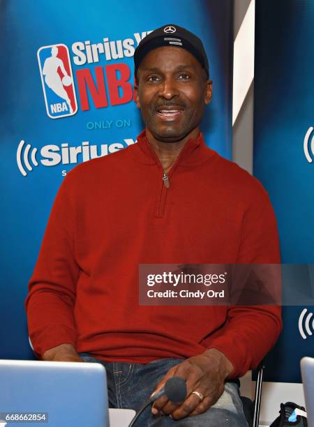 Eddie Johnson and co-hosts Greg Anthony, Justin Termine and Sam Mitchell take part in SiriusXM's NBA Radio Playoff Preview live from the NBA Store on...