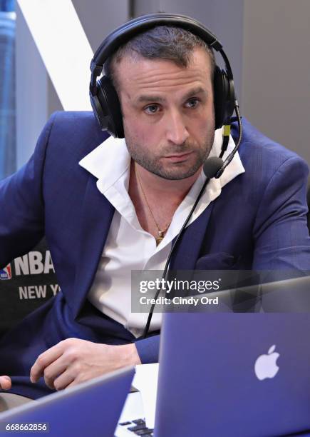 Justin Termine and co-hosts Greg Anthony, Eddie Johnson and Sam Mitchell take part in SiriusXM's NBA Radio Playoff Preview live from the NBA Store on...