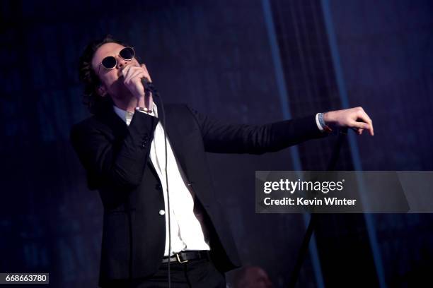 Musician Father John Misty performs on the Coachella Stage during day 1 of the Coachella Valley Music And Arts Festival at the Empire Polo Club on...