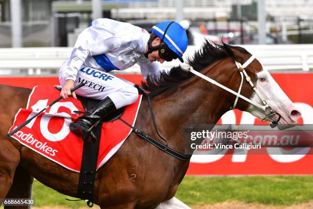 Linda Meech riding Miss Vista winning Race 4, during Melbourne Racing at Caulfield Racecourse on April 15, 2017 in Melbourne, Australia.