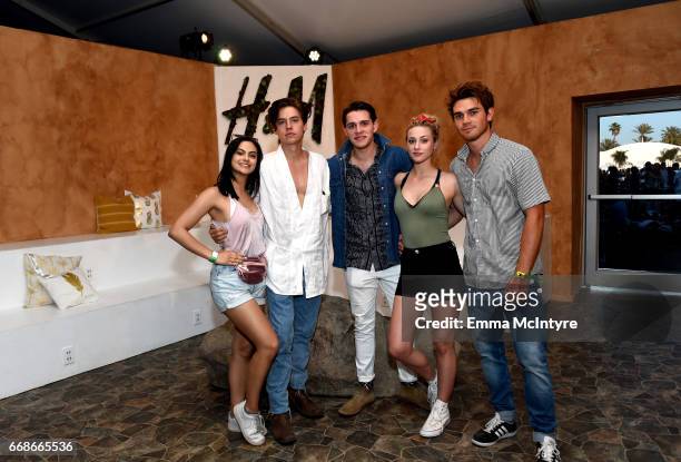Actors Camila Mendes, Cole Sprouse, Casey Cott, Lili Reinhart and KJ Apa attend H&M Loves Coachella Tent during day 1 of the Coachella Valley Music &...