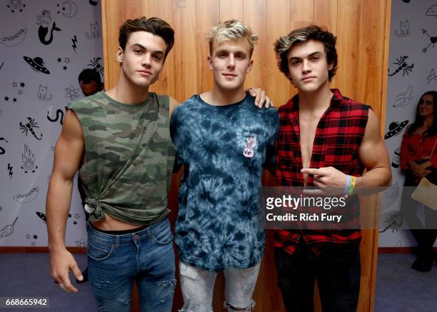 Internet personalities Grayson Dolan, Jake Paul and Ethan Dolan attend H&M Loves Coachella Tent during day 1 of the Coachella Valley Music & Arts...