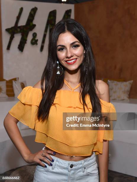 Actor Victoria Justice attends H&M Loves Coachella Tent during day 1 of the Coachella Valley Music & Arts Festival at the Empire Polo Club on April...