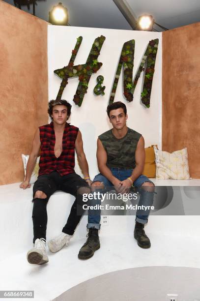 Internet personalities Grayson Dolan and Ethan Dolan attend H&M Loves Coachella Tent during day 1 of the Coachella Valley Music & Arts Festival at...