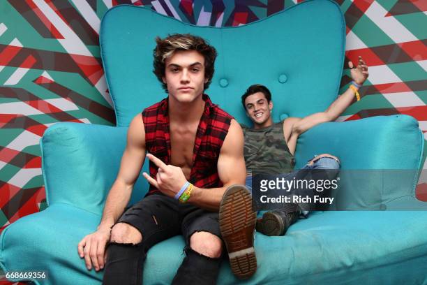 Internet personalities Grayson Dolan and Ethan Dolan attend H&M Loves Coachella Tent during day 1 of the Coachella Valley Music & Arts Festival at...