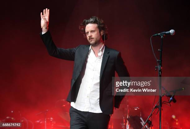 Musician Father John Misty performs on the Coachella Stage during day 1 of the Coachella Valley Music And Arts Festival at the Empire Polo Club on...