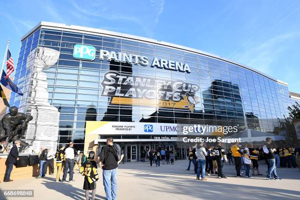 View of fans walking to the game between the Pittsburgh Penguins and the Columbus Blue Jackets before Game One of the Eastern Conference First Round...