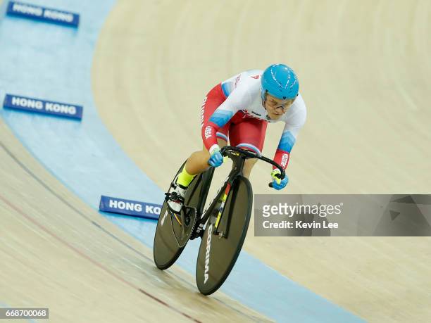 Anastasiia Voinova of Russia competes in Women's 500m Time Trial Qualifying on Day 4 in 2017 UCI Track Cycling World Championships at Hong Kong...