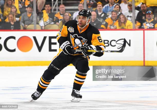 Trevor Daley of the Pittsburgh Penguins skates against the Columbus Blue Jackets in Game One of the Eastern Conference First Round during the 2017...