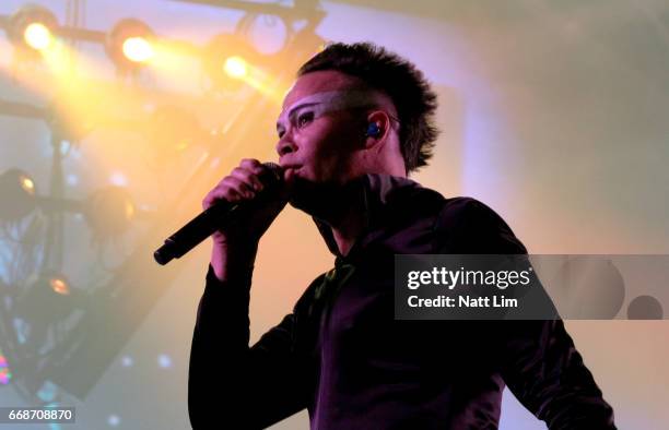 Musician Luke Steele of Empire of the Sun performs on the Sahara Stage during day 1 of the Coachella Valley Music And Arts Festival at the Empire...