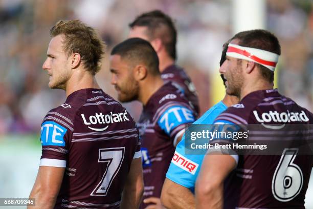 Daly Cherry-Evans of Manly shows his dejection during the round seven NRL match between the Manly Sea Eagles and the Melbourne Storm at Lottoland on...