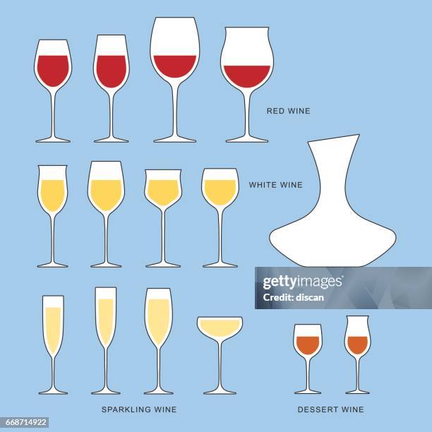 illustrations, cliparts, dessins animés et icônes de types de verres - illustration du vin - verre à vin