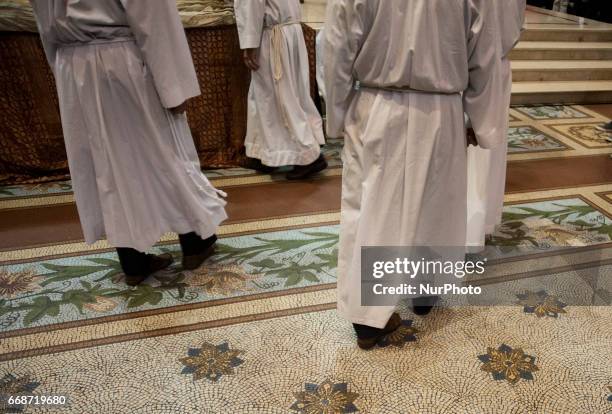 Faithful during the Via Crucis, or Camino de la Cruz, in Buenos Aires, Argentina on April 14, 2017. Holy Week commemorates the last week of the...