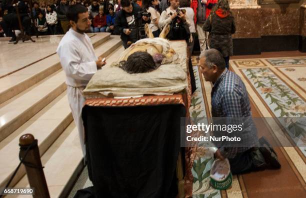 Faithful during the Via Crucis, or Camino de la Cruz, in Buenos Aires, Argentina on April 14, 2017. Holy Week commemorates the last week of the...