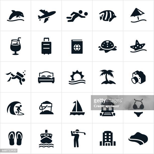 beach resort-symbole - leisure activity stock-grafiken, -clipart, -cartoons und -symbole