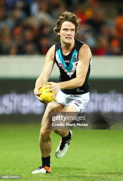 Jared Polec of the Power in action during the round four AFL match between the Greater Western Sydney Giants and the Port Adelaide Power at UNSW...