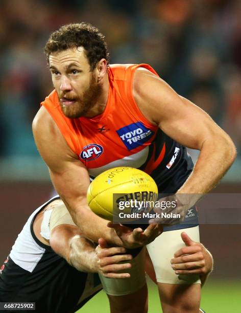 Shane Mumford of the Giants in action during the round four AFL match between the Greater Western Sydney Giants and the Port Adelaide Power at UNSW...