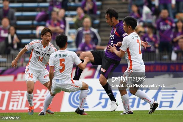 Marcus Tulio Tanaka of Kyoto Sanga controls the balll to score his side's second goal during the J.League J2 match between Kyoto Sanga and Ehime FC...