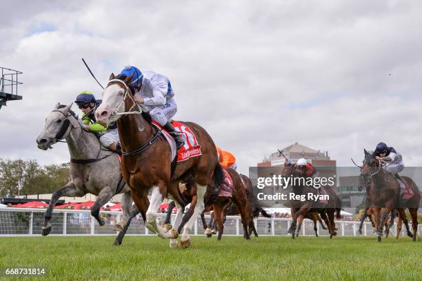 Miss Vista ridden by Linda Meech wins the Bert Bryant Handicap at Caulfield Racecourse on April 15, 2017 in Caulfield, Australia.