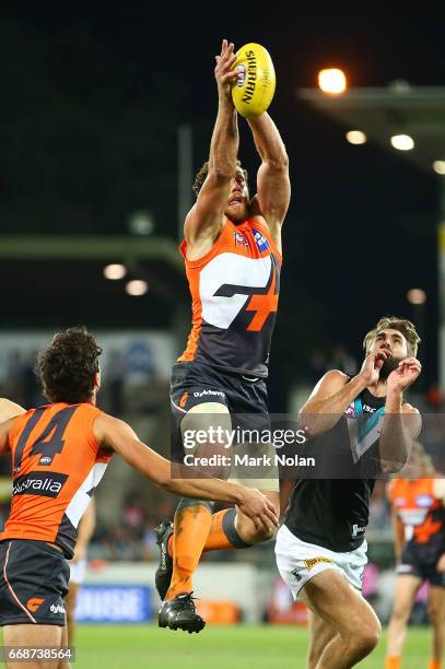 Shane Mumford of the Giants in action during the round four AFL match between the Greater Western Sydney Giants and the Port Adelaide Power at UNSW...